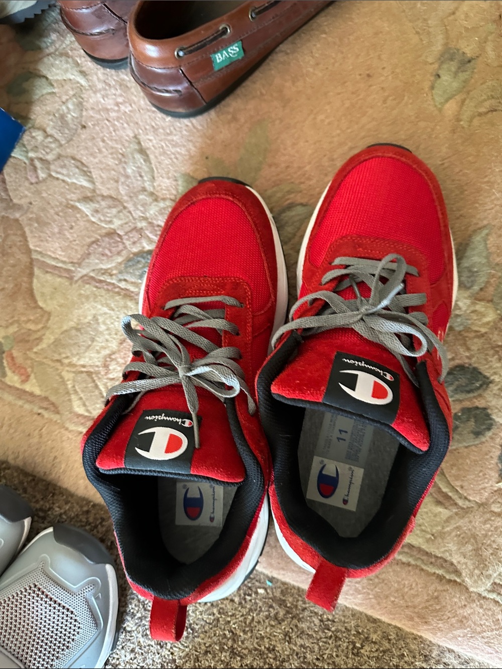 Champion Red Sneakers with Gray Laces